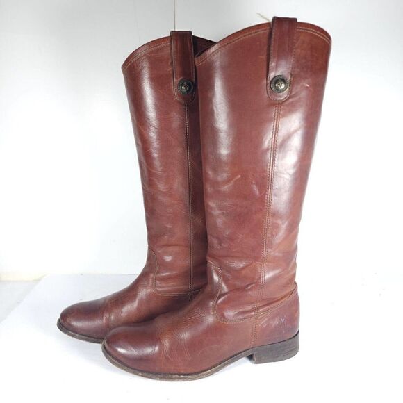 FRYE Women's Melissa US 6,5B Button Brown Leather Pull On Riding Boots 77167 - Picture 1 of 13